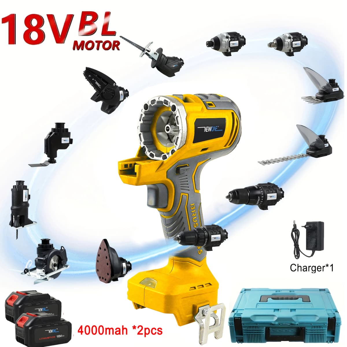 18V Brushless Multifunction Tool Combo Kit 12 in 1, Include 12 Attachment: Drill, Impatct Drill, Chainsaw