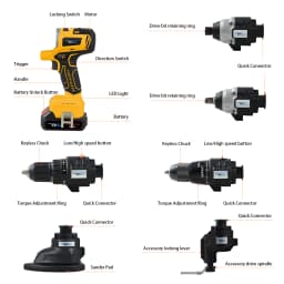 18V Brushless Multifunction Tool Combo Kit 12 in 1, Include 12 Attachment: Drill, Impatct Drill, Chainsaw