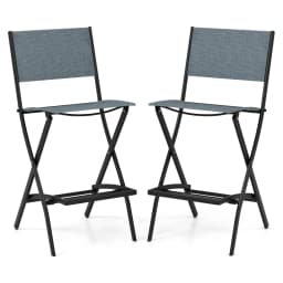 Set of 2 Outdoor Bar Stools, Folding Bar Chairs with Backrest and Footrest, Counter Stools up to 150 kg, Seat Height 71 cm