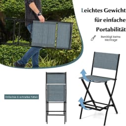 Set of 2 Outdoor Bar Stools, Folding Bar Chairs with Backrest and Footrest, Counter Stools up to 150 kg, Seat Height 71 cm
