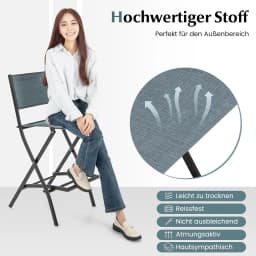 Set of 2 Outdoor Bar Stools, Folding Bar Chairs with Backrest and Footrest, Counter Stools up to 150 kg, Seat Height 71 cm