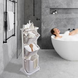 Dirty Clothes Basket, Three-Layer Dirty Clothes Basket, with Wheels, 44*33*110cm, Suitable for Bathroom, Living Room, Study, Din