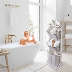 Dirty Clothes Basket, Three-Layer Dirty Clothes Basket, with Wheels, 44*33*110cm, Suitable for Bathroom, Living Room, Study, Din