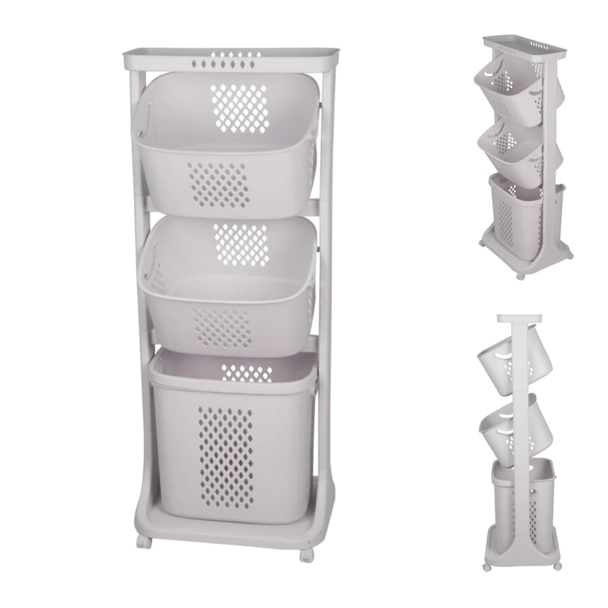 Dirty Clothes Basket, Three-Layer Dirty Clothes Basket, with Wheels, 44*33*110cm, Suitable for Bathroom, Living Room, Study, Din