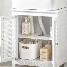 SoBuy BZR35-W washbasin under wardrobe with grid look doors bathroom wardrobe Vanity under wardrobe bathroom furniture White BHT approx.: 50x60x33cm