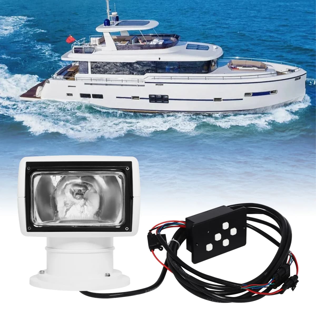 Spotlight Marine Spot Light Boat Searchlight Remote Control 12V 100W Waterproof 360° Rotate Lighting for Boat Truck Car White