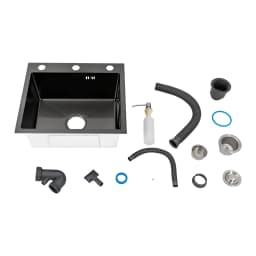 Black Sink, Stainless Steel Built-in Sink, Kitchen Sink, Rectangular Sink with Soap Dispenser and Water Hose, 45 x 50 cm