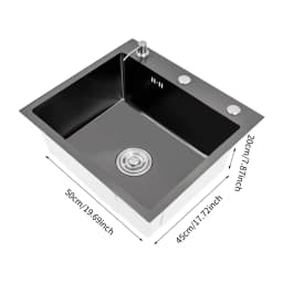 Black Sink, Stainless Steel Built-in Sink, Kitchen Sink, Rectangular Sink with Soap Dispenser and Water Hose, 45 x 50 cm