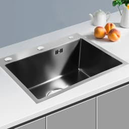 Black Sink, Stainless Steel Built-in Sink, Kitchen Sink, Rectangular Sink with Soap Dispenser and Water Hose, 45 x 50 cm