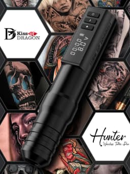 Kiss of Dragon Hunter Tattoo Machine Professional Coreless Motor Wireless Pen Set for Tattoo Artists and Beginners Kit