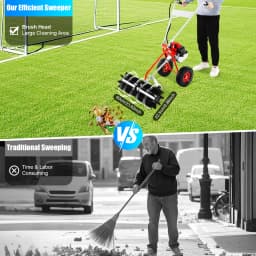 1.7hp Horsepower Lawn Yard Sweeper with Goggles 2 Large Wheels 23.62in Sweeping Width Leaf Blower for Sweep Leaves 