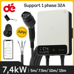 dé Wallbox 7kW White With APP 32A 1Phase Home Charging Station 5m 7.5m Type 2 Charging Cable EV Charger with Electricity Meter