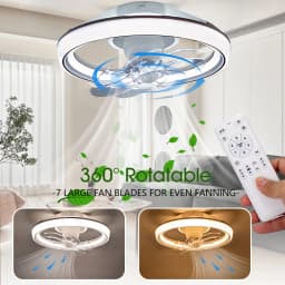 MARPOU Ceiling Fan Lights 90W 7-blade Oscillating Fan Modern Ceiling Fan with LED Light Remote Control Restaurant LED Fan Lamp