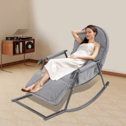 Dark Grey Soft Cushion And Backrest Rocking Chair Footrest Can Be Adjusted In 3 Positions For Easy Lounging