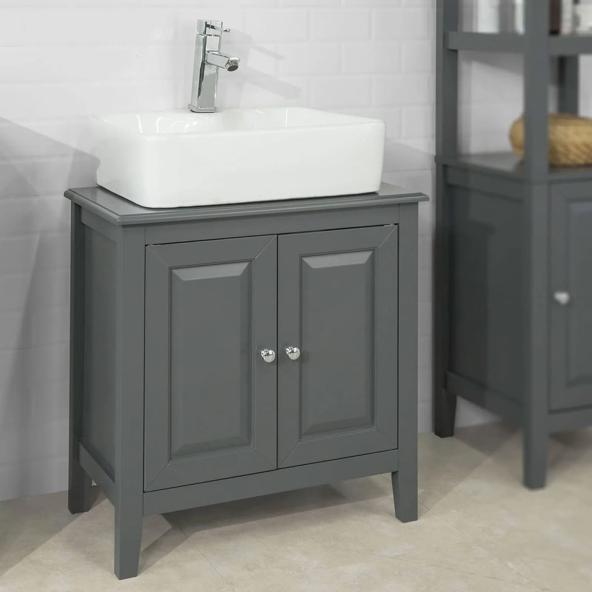 SoBuy FRG202-DG washbasin under wardrobe bathroom wardrobe vanity Under wardrobe bathroom furniture dark gray BHT approx: 60x62x30cm