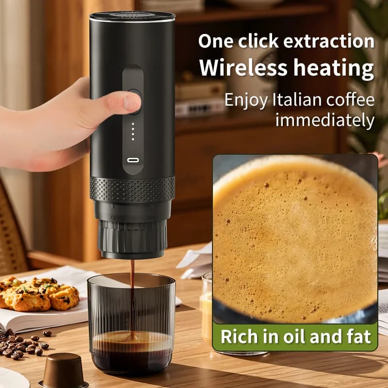 3-in-1 Wireless Electric Portable Espresso Coffee Machine Auto Heating Pump Press Capsule Powder Coffee Pot for Car&Home Camping