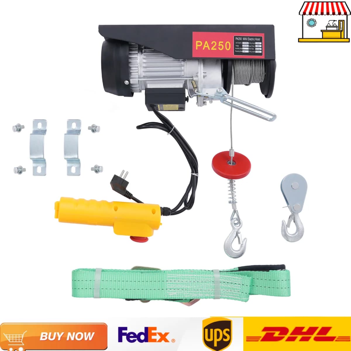 250kg Electric Hoist Lifting Crane Wired Remote Control Cable Hoist Winch for Boat Car Garage Elevator