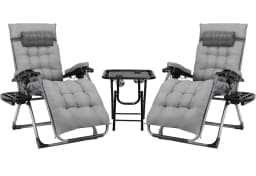 Sun Lounger and Folding Table Set 3Pcs, Folding Garden Lounger Outdoor Chair with Removable Seat Cushion, Load Capacity 160Kg
