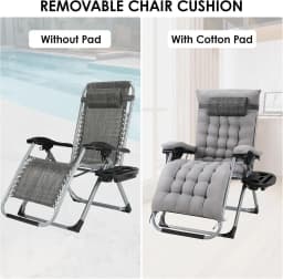 Sun Lounger and Folding Table Set 3Pcs, Folding Garden Lounger Outdoor Chair with Removable Seat Cushion, Load Capacity 160Kg
