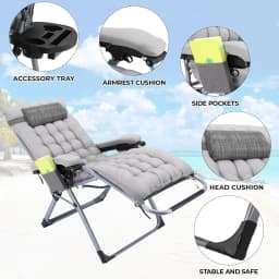 Sun Lounger and Folding Table Set 3Pcs, Folding Garden Lounger Outdoor Chair with Removable Seat Cushion, Load Capacity 160Kg