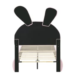 Children's Bed 90x200cm Upholstered Single Bed with Wooden Slats,Two Storage Stools,Rabbit Ear Design with LED Light,Velvet
