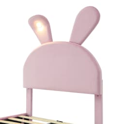 Children's Bed 90x200cm Upholstered Single Bed with Wooden Slats,Two Storage Stools,Rabbit Ear Design with LED Light,Velvet
