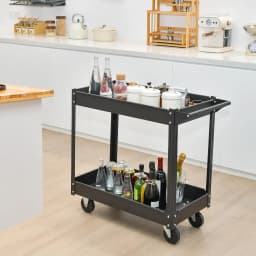 2 Shelves 50 kg Load Trolley, Metal Workshop Trolley with 4 Wheels & 2 Brakes, for Workshop Garage Home, 85x41x79 cm