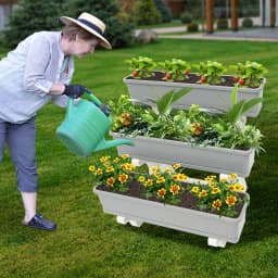 Vertical Raised Garden Bed Garden Flower Display Shelf 3-tier Elevated Planter with Planter Tray