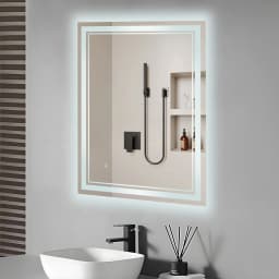 LED Bathroom Mirror, 60x80cm Wall-Mounted Bathroom Mirror, Dimmable Rectangular Makeup Mirror Lighted Bathroom Mirror