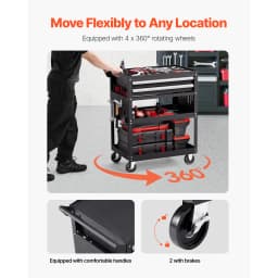 SucceBuy 5-Tier Tool Chest 2-Drawer Rolling Tool Work Cart with Locking & Pegboard Tools Storage Organizer for Garage Warehouse