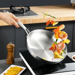 24CM/28CM Frying Pan 304 Stainless Steel 2MM Thick Wok Pan NonStick Pan Fried Steak Pot Uncoated Kitchen Cookware Cooking Pot
