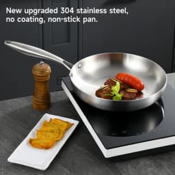 24CM/28CM Frying Pan 304 Stainless Steel 2MM Thick Wok Pan NonStick Pan Fried Steak Pot Uncoated Kitchen Cookware Cooking Pot