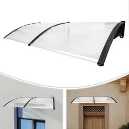 90*200 cm Arc Door Canopy Awning Shelter, Front/Back Porch Outdoor Shade Patio Roof Rain Cover Waterproof, Clear and Black