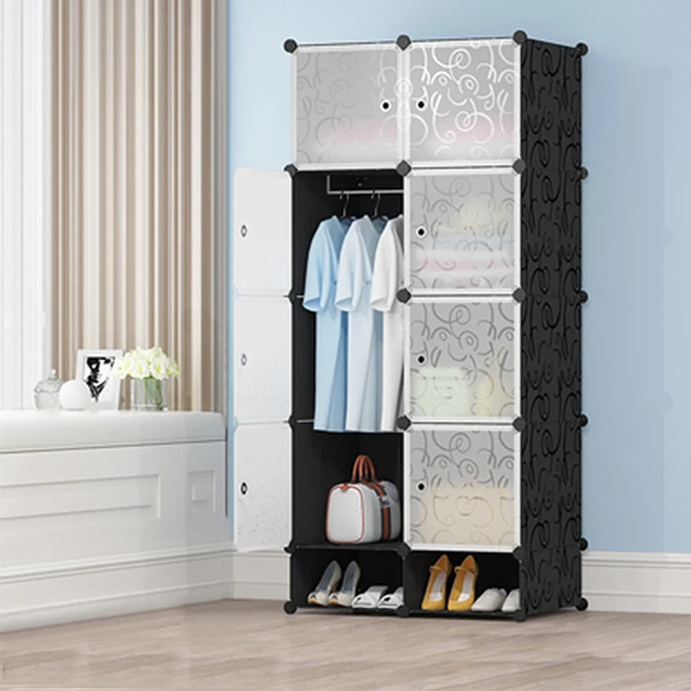 Wardrobe Bedroom wardrobe with shoe cabinet Wardrobe storage shelf modular plastic black printed cabinet with Wardrobe