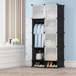Wardrobe Bedroom wardrobe with shoe cabinet Wardrobe storage shelf modular plastic black printed cabinet with Wardrobe