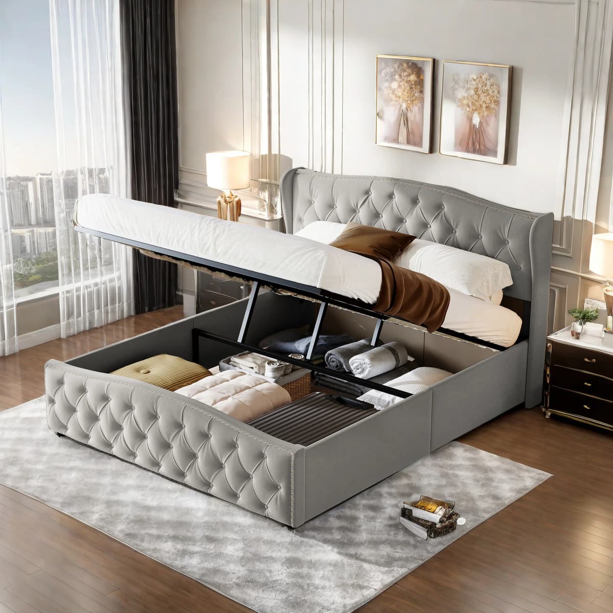 Modern Style Rosahqnda Hydraulic bed Stylish Double Bed Youth Children Adult Without Mattress