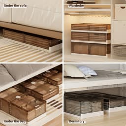 2pcs Bed Bottom Folding Storage Box Plastic Transparent Extra Large Roller Dustproof Storage Box Toy Clothes Quilt Storage Box