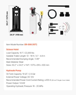 SucceBuy Hydraulic Dump Lift Kit 8/10T Dump Trailer Hydraulic Scissor Hoist Kit Hydraulic Dump Bed Kit with 12V Hydraulic Pump