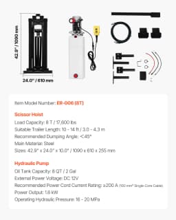 SucceBuy Hydraulic Dump Lift Kit 8/10T Dump Trailer Hydraulic Scissor Hoist Kit Hydraulic Dump Bed Kit with 12V Hydraulic Pump