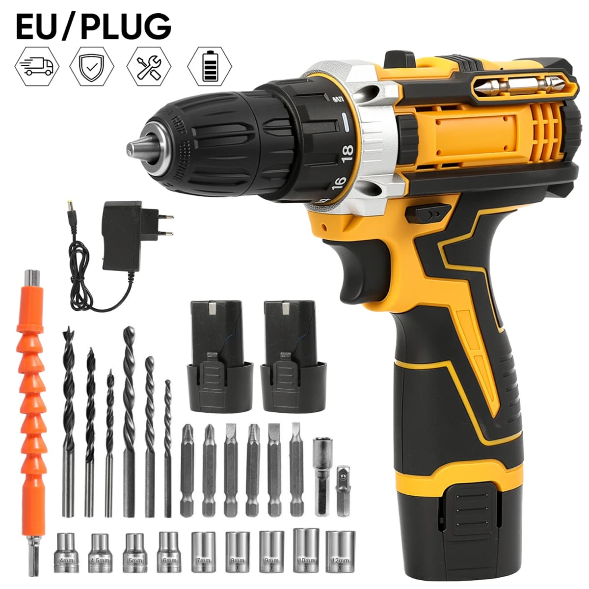 55Nm high torque brushless impact electric drill multifunctional cordless screwdriver rechargeable 1300mAh battery electric tool