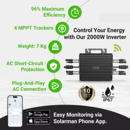 IP67 2000W On-Grid Micro Inverter, Plug-and-Play, 230V, 50Hz, with 4 MPPT PV Inputs for Home Balcony Solar Systems and Built-in Wi-Fi