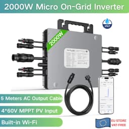 IP67 2000W On-Grid Micro Inverter, Plug-and-Play, 230V, 50Hz, with 4 MPPT PV Inputs for Home Balcony Solar Systems and Built-in Wi-Fi