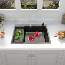 68×45cm Sink with V-shaped Drainer and Drain Basket and Soap Dispenser Anti-overflow Kitchen Sink Stainless Steel Sink