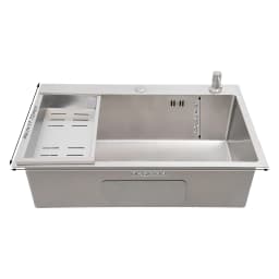 68×45cm Sink with V-shaped Drainer and Drain Basket and Soap Dispenser Anti-overflow Kitchen Sink Stainless Steel Sink