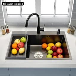 68×45cm Sink with V-shaped Drainer and Drain Basket and Soap Dispenser Anti-overflow Kitchen Sink Stainless Steel Sink