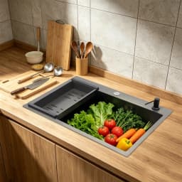68×45cm Sink with V-shaped Drainer and Drain Basket and Soap Dispenser Anti-overflow Kitchen Sink Stainless Steel Sink
