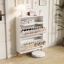 Rosahqnda shoe storage with 2 folding drawers, a top shelf and a side shelf for boots
