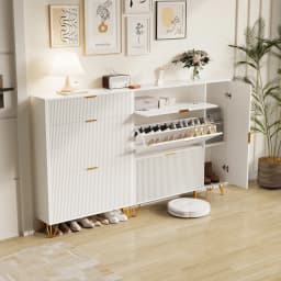 Rosahqnda shoe storage with 2 folding drawers, a top shelf and a side shelf for boots