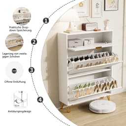 Rosahqnda shoe storage with 2 folding drawers, a top shelf and a side shelf for boots