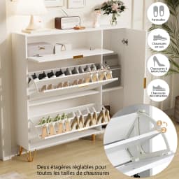 Rosahqnda shoe storage with 2 folding drawers, a top shelf and a side shelf for boots